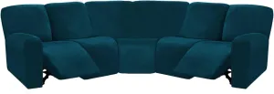 ULTICOR Velvet 7-Piece Sectional Recliner Sofa Cover (Deep Teal, L Shape 5 Seat, Sturdy, Soft, Washable)