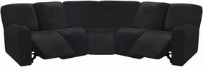 ULTICOR 7-Piece L Shape Sectional Recliner Sofa Covers, Velvet Stretch Reclining Couch Covers for Sofa, Thick, Soft, Washable (Black, 5 Seat Cover)