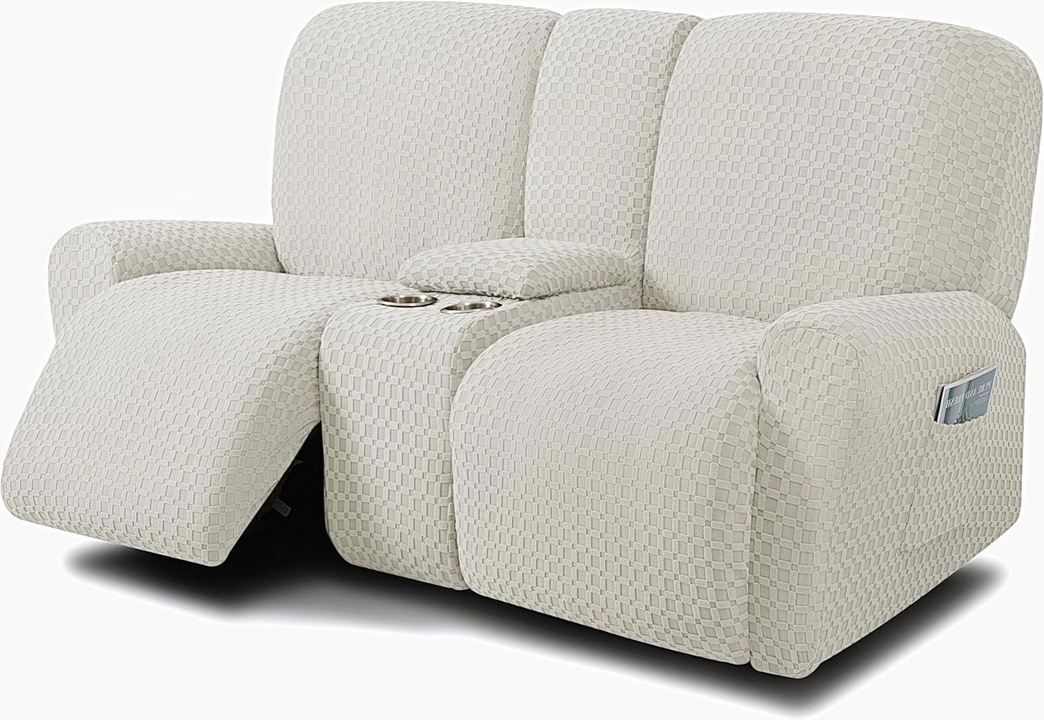 ULTICOR 8-Pieces Recliner Sofa Covers, Jacquared Stretch Couch Covers for 3 Cushion Reclining Sofa Slipcovers Thick Soft Washable (Style 2) (Ivory)