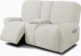 ULTICOR 8-Pieces Recliner Sofa Covers, Jacquared Stretch Couch Covers for 3 Cushion Reclining Sofa Slipcovers Thick Soft Washable (Style 2) (Ivory)