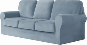UNBBRRL 7 Piece Couch Covers for Sofa, Replacement Ektorp Sofa Cover 3 Seat with 1 Main Cover / 3 Seat Cushion Covers / 3 Backrest Covers, Velvet Settee Cover 3 Seater (Light Blue)