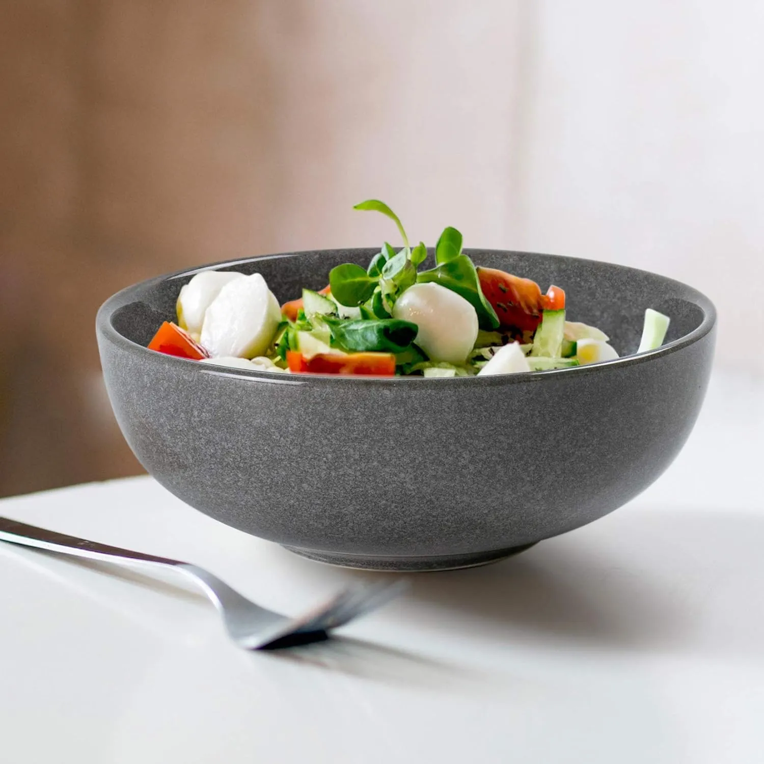UNICASA Ceramic Cereal Bowls Set, 18 OZ Salads Bowls Set of 4, Dessert Serving Bowl for Soup, Reactive Glaze Ramen Bowls, Microwave Oven and Dishwasher Safe, Grey