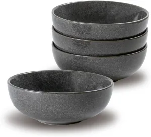 UNICASA Ceramic Cereal Bowls Set, 18 OZ Salads Bowls Set of 4, Dessert Serving Bowl for Soup, Reactive Glaze Ramen Bowls, Microwave Oven and Dishwasher Safe, Grey