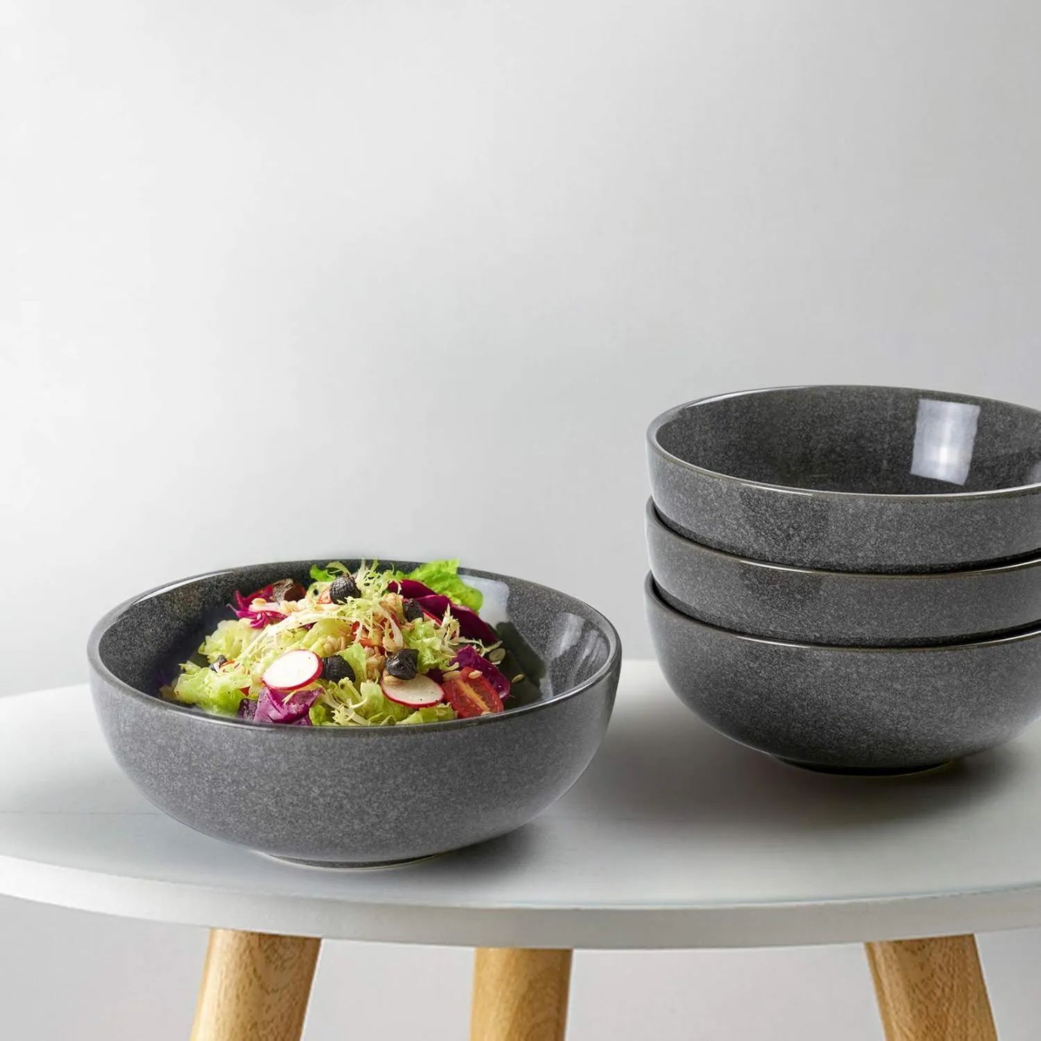 UNICASA Ceramic Cereal Bowls Set, 18 OZ Salads Bowls Set of 4, Dessert Serving Bowl for Soup, Reactive Glaze Ramen Bowls, Microwave Oven and Dishwasher Safe, Grey
