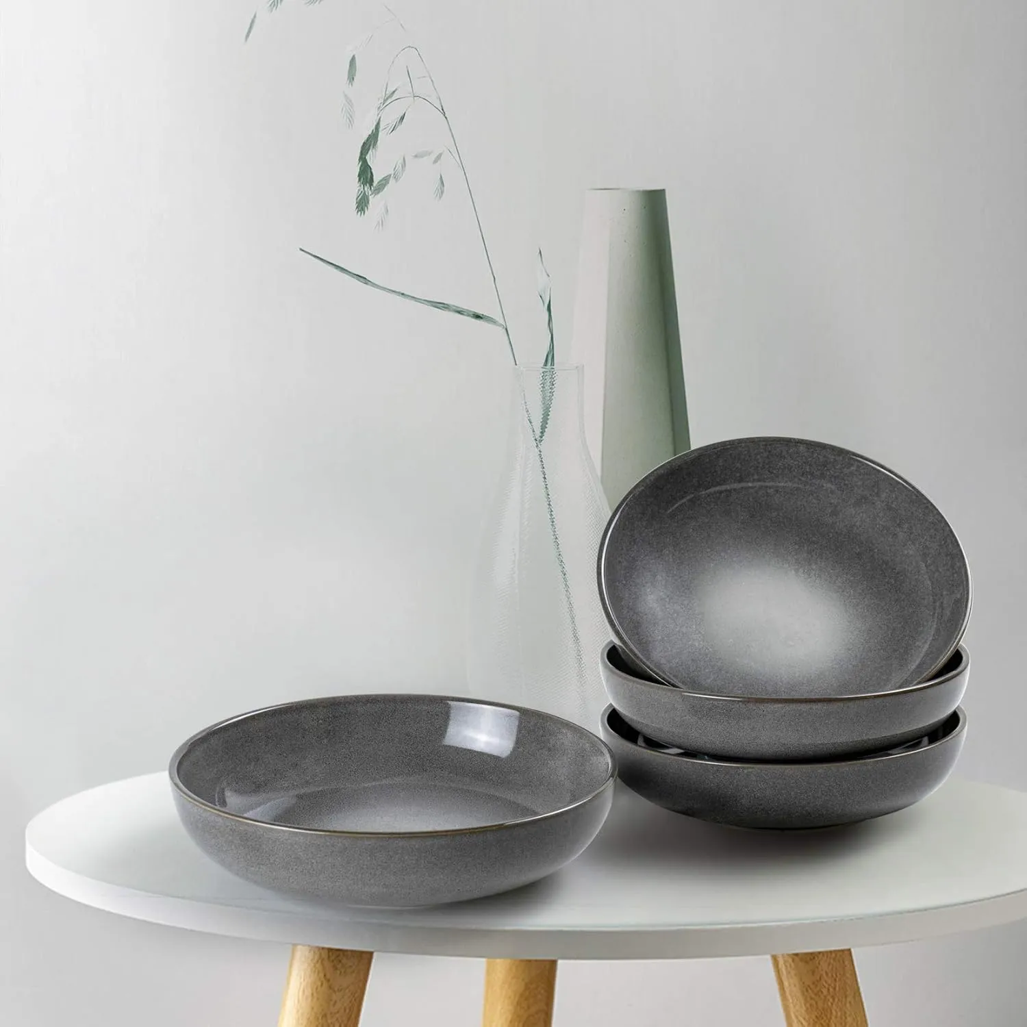 UNICASA Ceramic Pasta Bowls, Porcelain Salad Bowls Set of 4, 26 oz Soup Bowl for Kitchen, Large Serving Bowls, Reactive Glaze Dish Bowls, Microwave and Dishwasher Safe Bowls, Grey
