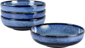 UNICASA Ceramic Pasta Bowls, Porcelain Salad Set of 4, 26 oz for Kitchen, Large Serving, Reactive Glaze Dish, Microwave and Dishwasher Safe, Blue