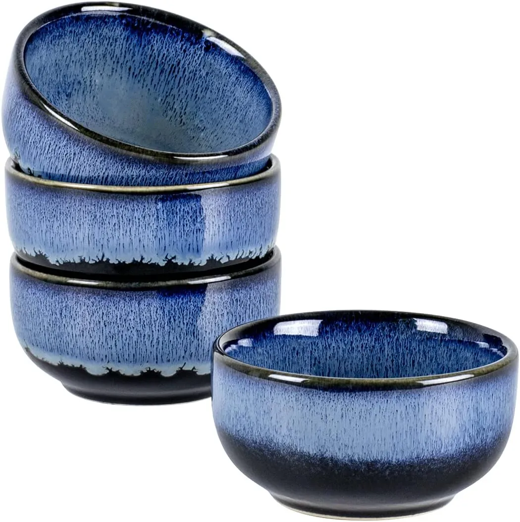 UNICASA Ceramic Small Bowls Set, 8 OZ Cereal Bowls Set of 4, Porcelain Reactive Glaze Rice Bowls, Dessert Bowls for Ice Cream, Serving Bowls for Dipping, Rice, Soup, Dishwasher & Microwave Safe, Blue