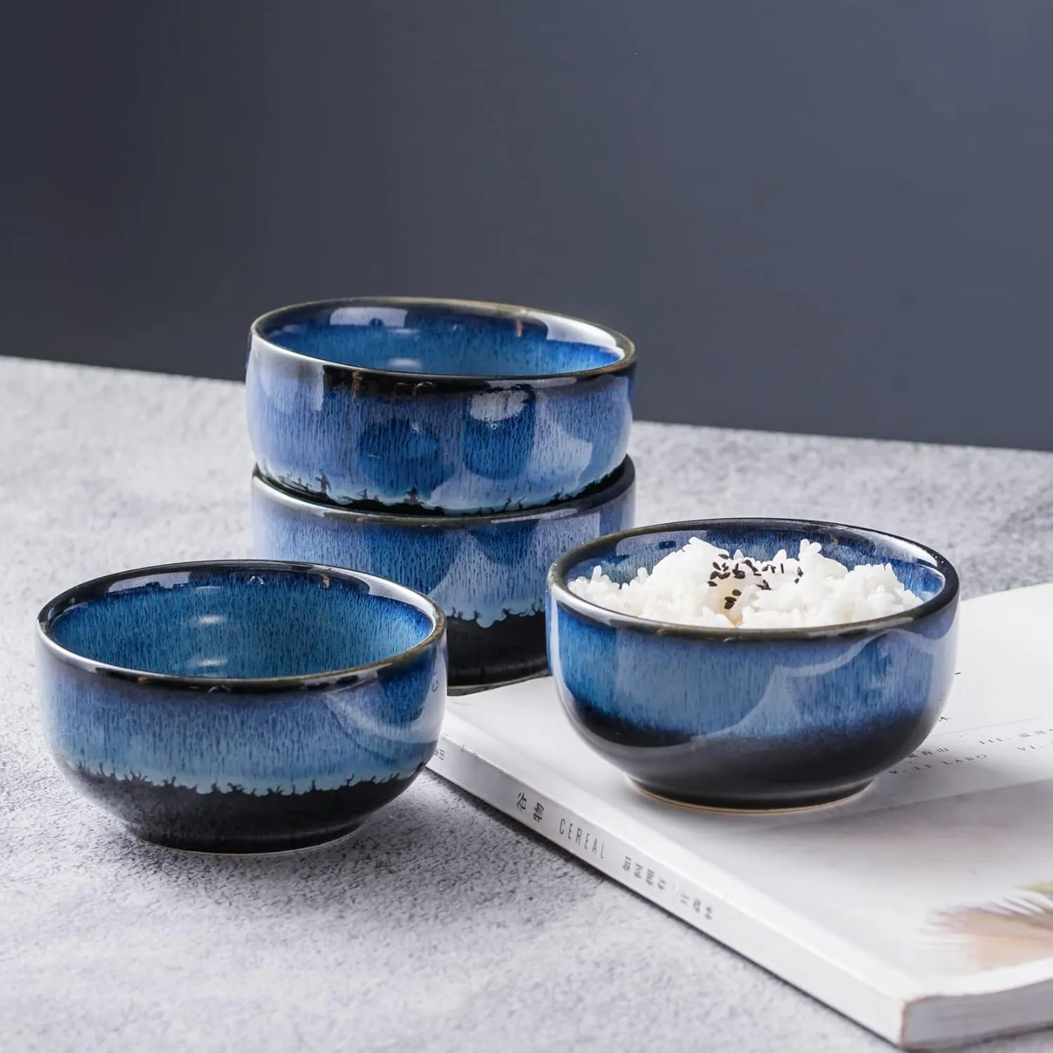 UNICASA Ceramic Small Bowls Set, 8 OZ Cereal Bowls Set of 4, Porcelain Reactive Glaze Rice Bowls, Dessert Bowls for Ice Cream, Serving Bowls for Dipping, Rice, Soup, Dishwasher & Microwave Safe, Blue