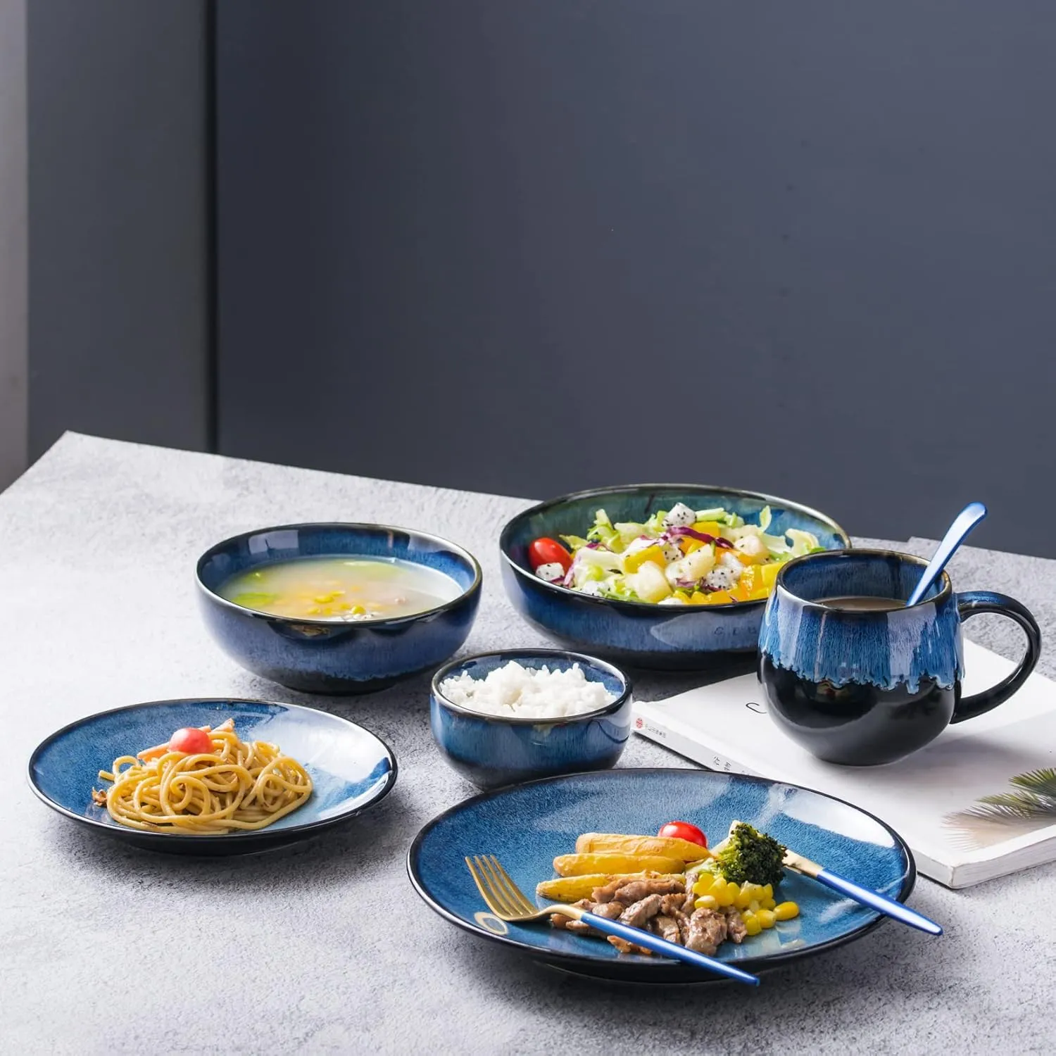 UNICASA Ceramic Small Bowls Set, 8 OZ Cereal Bowls Set of 4, Porcelain Reactive Glaze Rice Bowls, Dessert Bowls for Ice Cream, Serving Bowls for Dipping, Rice, Soup, Dishwasher & Microwave Safe, Blue