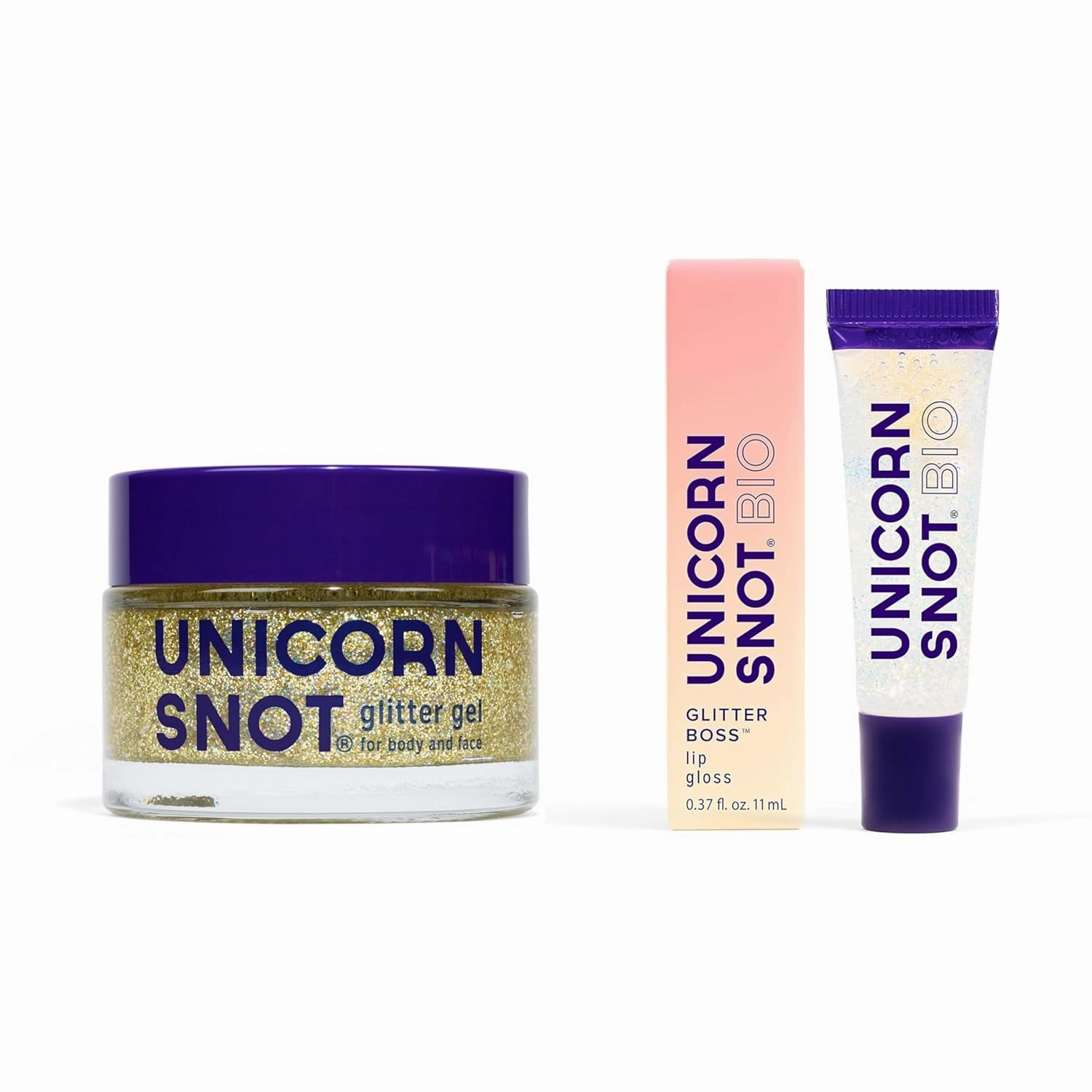 UNICORN SNOT Face & Body Glitter & Lip Gloss Bundle - Makeup for Festivals, Raves, Anime Cosplay - Safe for Face, Easy Application & Removal (Bling & Nova)