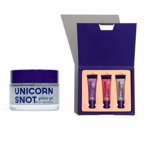 UNICORN SNOT Glitter Gel & Lip Gloss Bundle - Makeup for Festivals, Raves, Anime Cosplay - Safe for Face, Easy Application & Removal (Disco & Holo Gift Set)