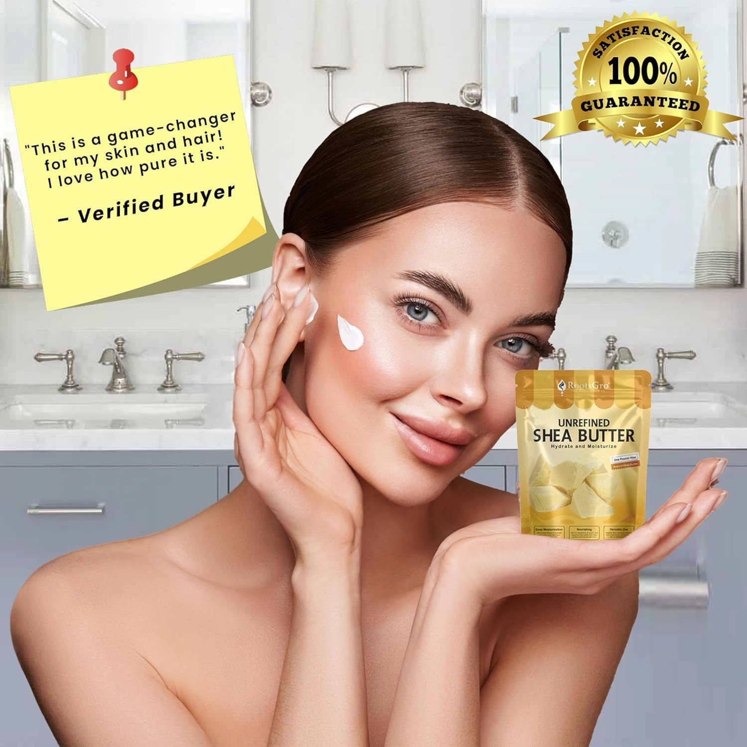 Unrefined Raw Shea Butter 16 Oz, Unprocessed Shea Butter, Moisturizer for Skin & Hair, Maximum Potency with Essential Nutrients, Nourishing, Vitamin-Rich, Non-Greasy - Suitable for All