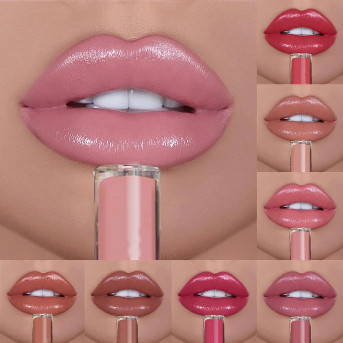 Upgrade 12 Color Cream Lip Gloss, Long-Lasting Moisturizing Velvet Lip Lipstick, Non-Stick to Cup, Non-Fading, Waterproof, Hydrating Lip Tint Natural Jelly Lipstick (07#, 6 ML)