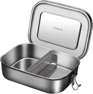 UPTRUST Leak Proof Stainless Steel Lunch Food Container, 1200ML/40oz Large Bento Boxes Metal Lunch Box for Kids or Adults - Lockable Clips Adjustable Divider included