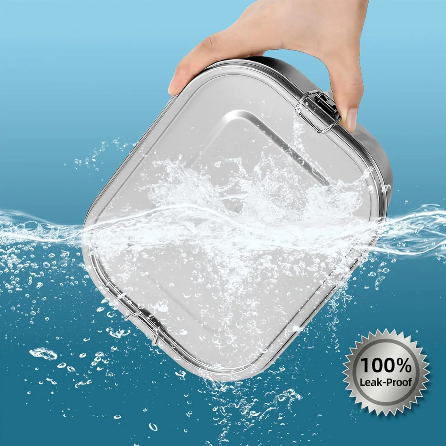 UPTRUST Leak Proof Stainless Steel Lunch Food Container, 1200ML/40oz Large Bento Boxes Metal Lunch Box for Kids or Adults - Lockable Clips Adjustable Divider included