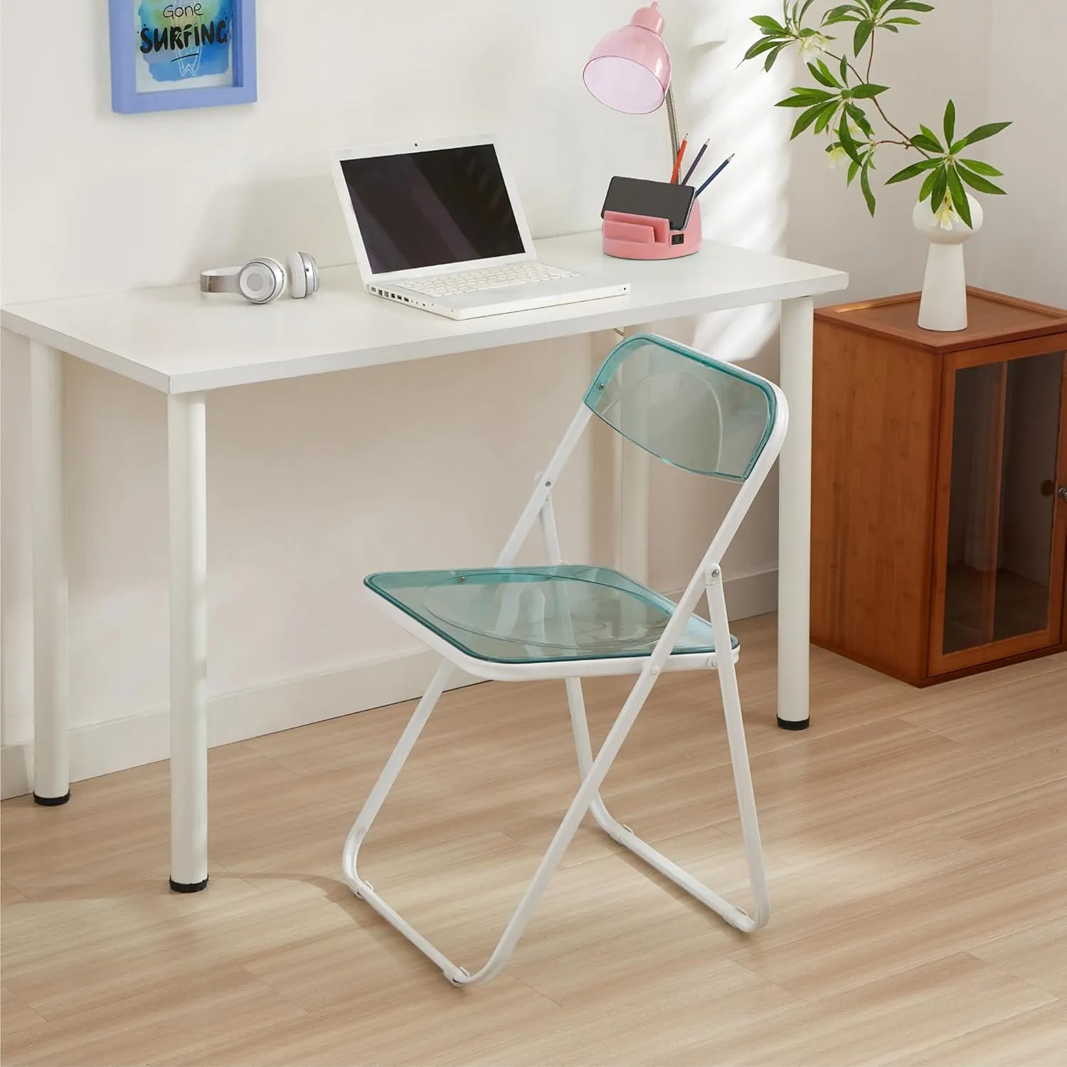 Urban Lifestyle Transparent Acrylic Modern Folding Chair with Chrome Frame, Mint