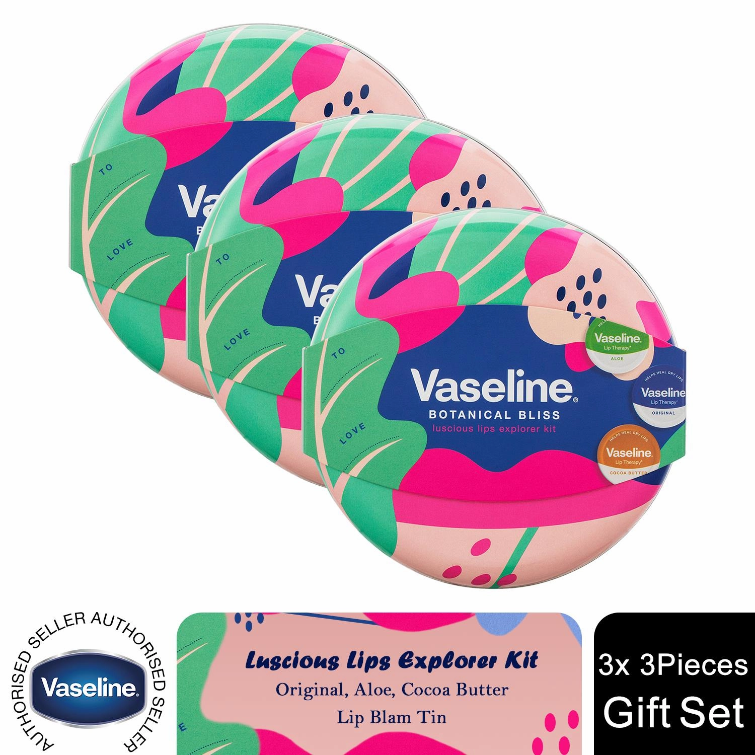 Vaseline Botanical Bliss Luscious Lips Collection Lip Balm 3pcs Gift Set for Her