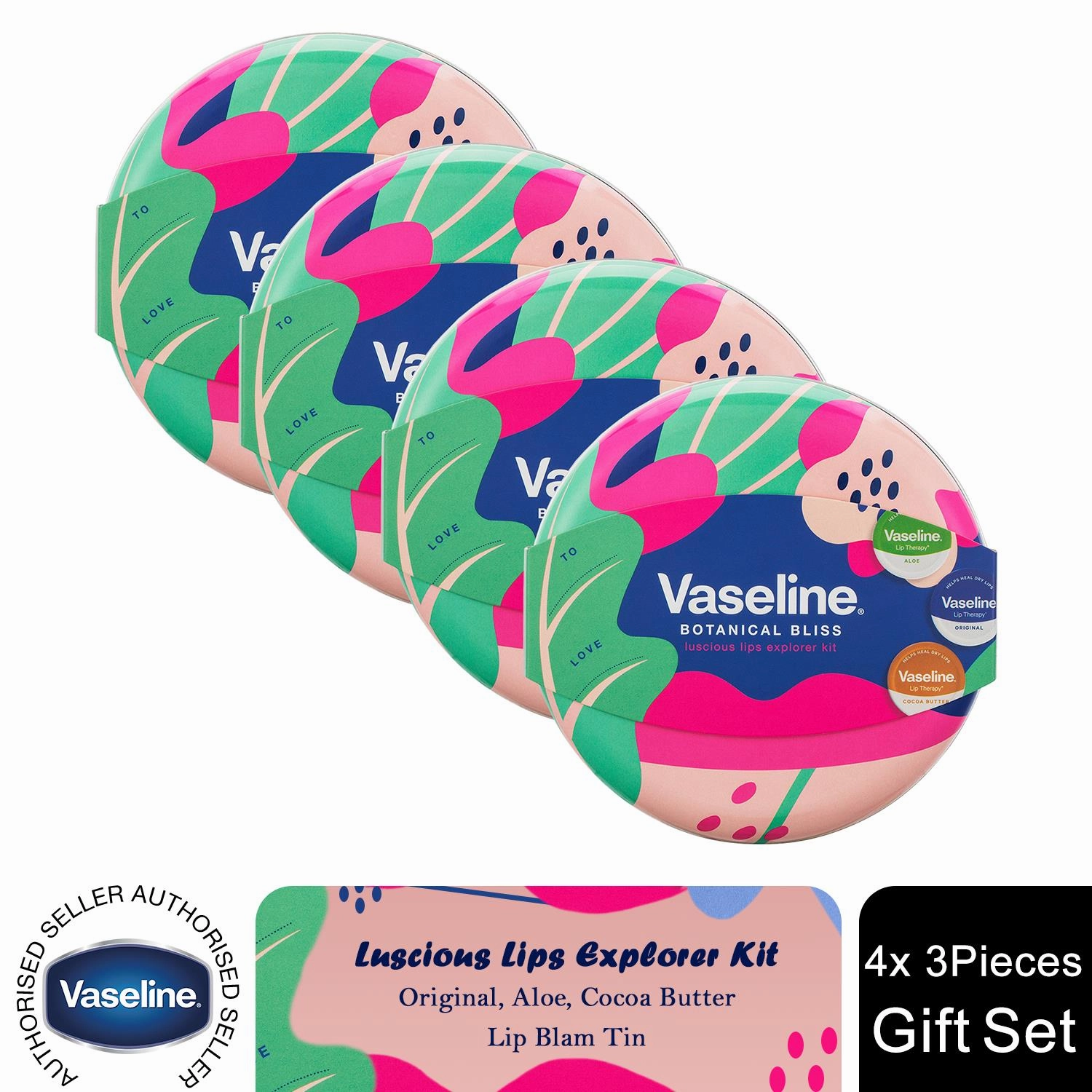 Vaseline Botanical Bliss Luscious Lips Collection Lip Balm 3pcs Gift Set for Her