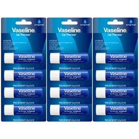 Vaseline Lip Therapy Original 12-Pack – Moisturizing Lip Balm for Very Dry Lips, 0.16 Oz Ea
