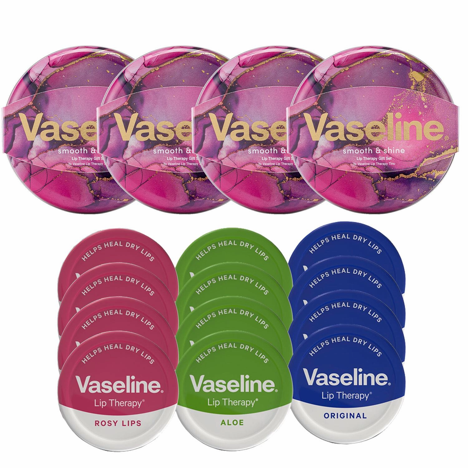 Vaseline Rosy, Coca & Aloe Lip Therapy Selection 3pcs Gift Tin Set For Her