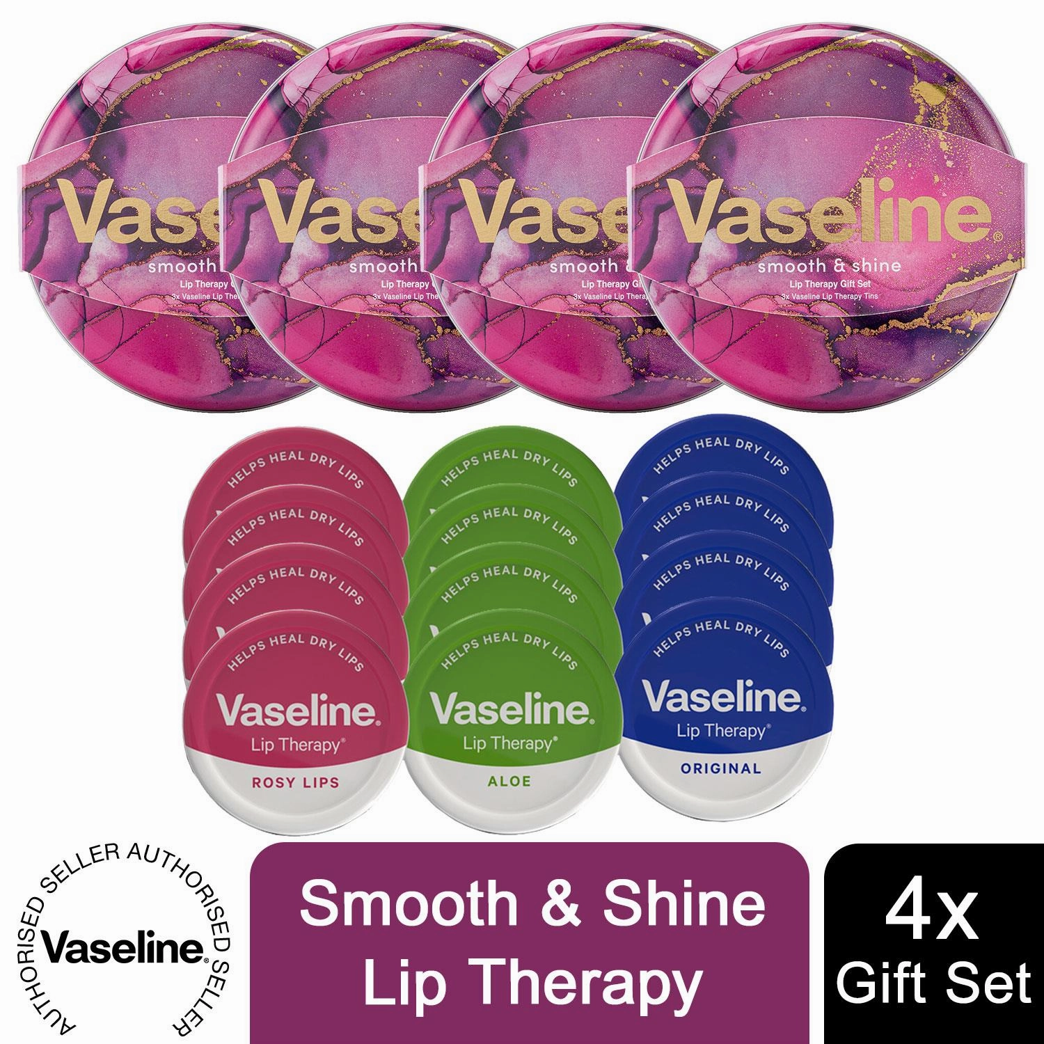 Vaseline Rosy, Coca & Aloe Lip Therapy Selection 3pcs Gift Tin Set For Her