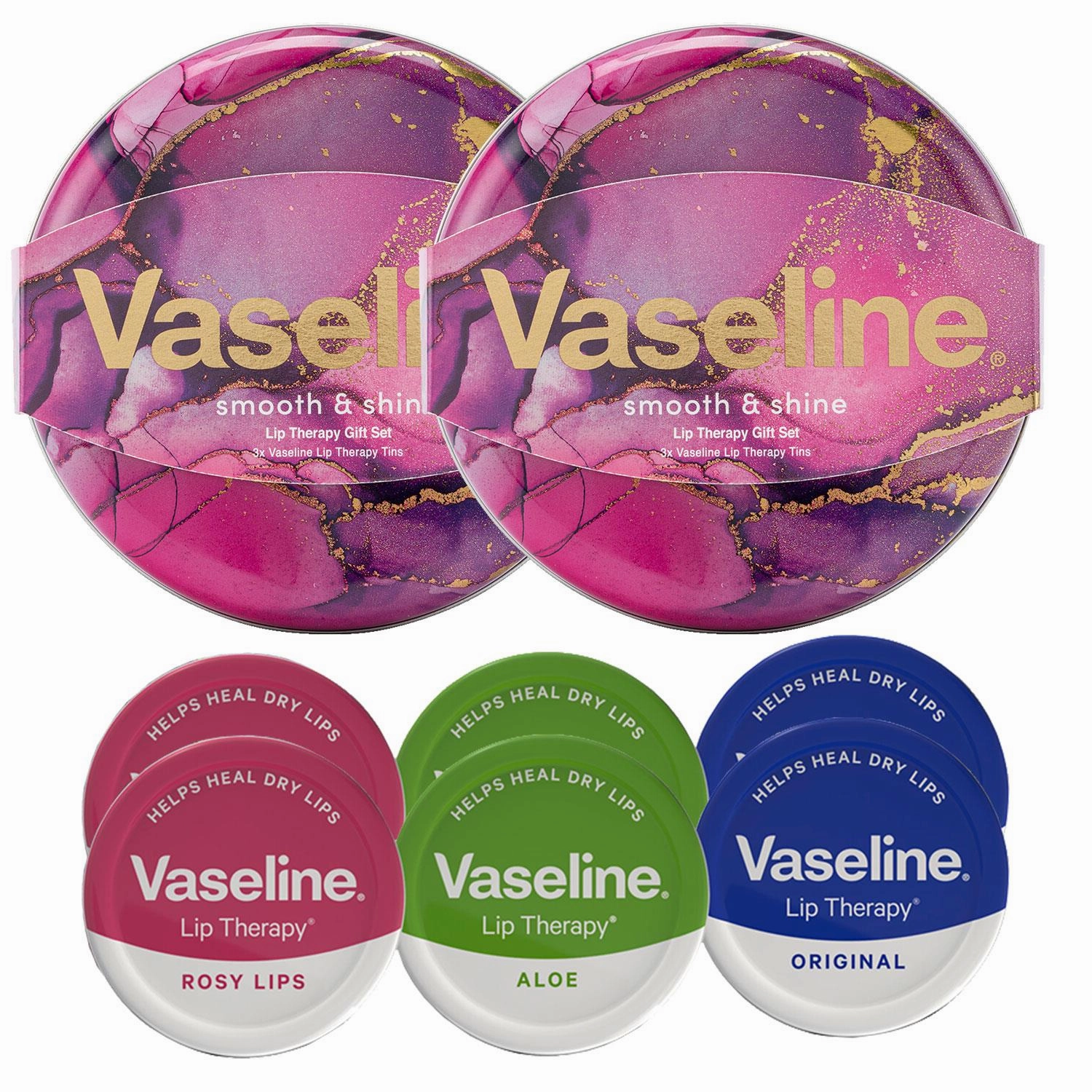 Vaseline Rosy, Coca & Aloe Lip Therapy Selection 3pcs Gift Tin Set For Her