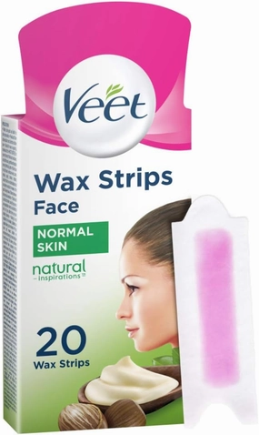 Veet Face Cold Wax Strips Naturals for Normal Skin, 10 Double Sided Strips, Pack of 20