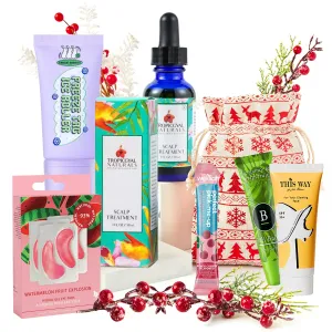 VEGANCUTS Complete Skin Rescue Self-Care Set – Face Sunscreen, Watermelon Hydro-Gel Eye Pads, Grapefruit Lip Balm, Scalp Treatment, Freeze Tag Ice Roller, Black Cherry Mist | Holiday Gift Jet