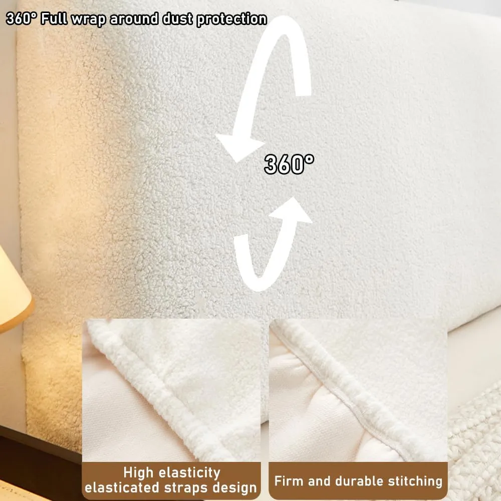 Velvet Bed Headboard Cover for Queen Cal King Size Stretch Headboard Slipcover, Thicken Bed Head Cover Dustproof Headboard Protector for Bedroom Décor (White, 2m/78.7in)