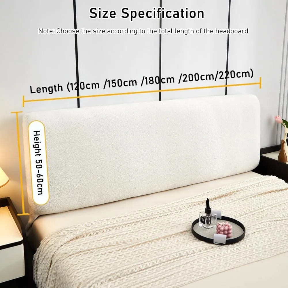 Velvet Bed Headboard Cover for Queen Cal King Size Stretch Headboard Slipcover, Thicken Bed Head Cover Dustproof Headboard Protector for Bedroom Décor (White, 2m/78.7in)