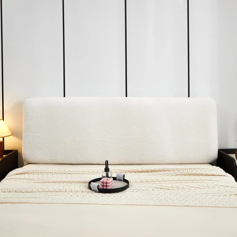 Velvet Bed Headboard Cover for Queen Cal King Size Stretch Headboard Slipcover, Thicken Bed Head Cover Dustproof Headboard Protector for Bedroom Décor (White, 2m/78.7in)