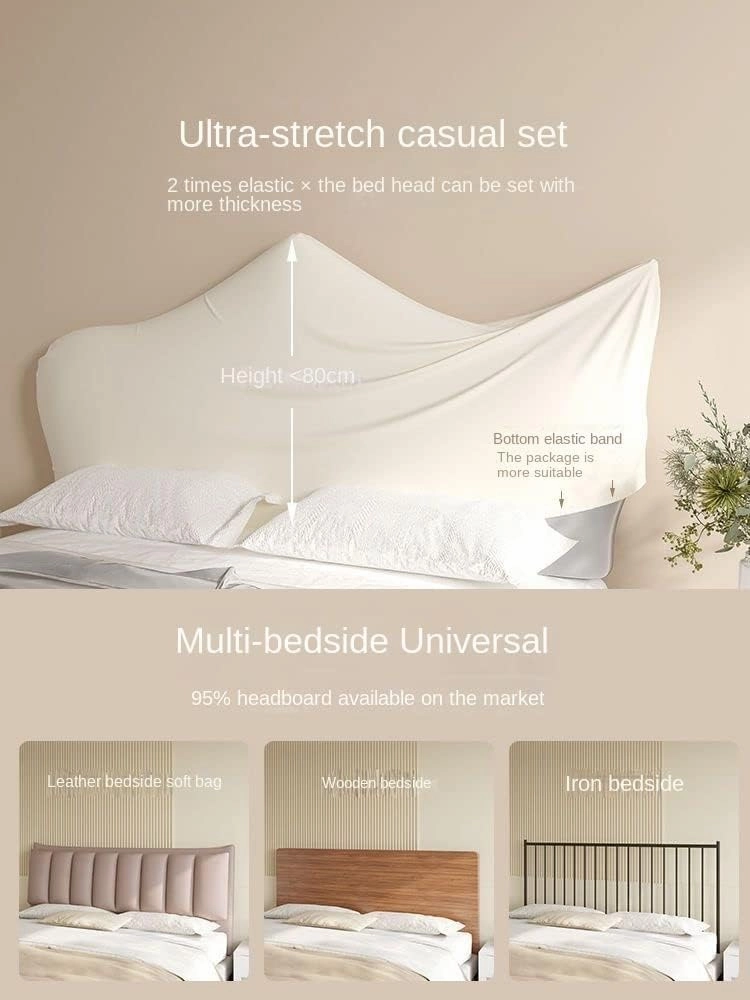 Velvet Bed Headboard Slipcover for Queen King Full Twin Cal King, Stretch Curved Bed Headboard Cover Dustproof Protector Cover Washable