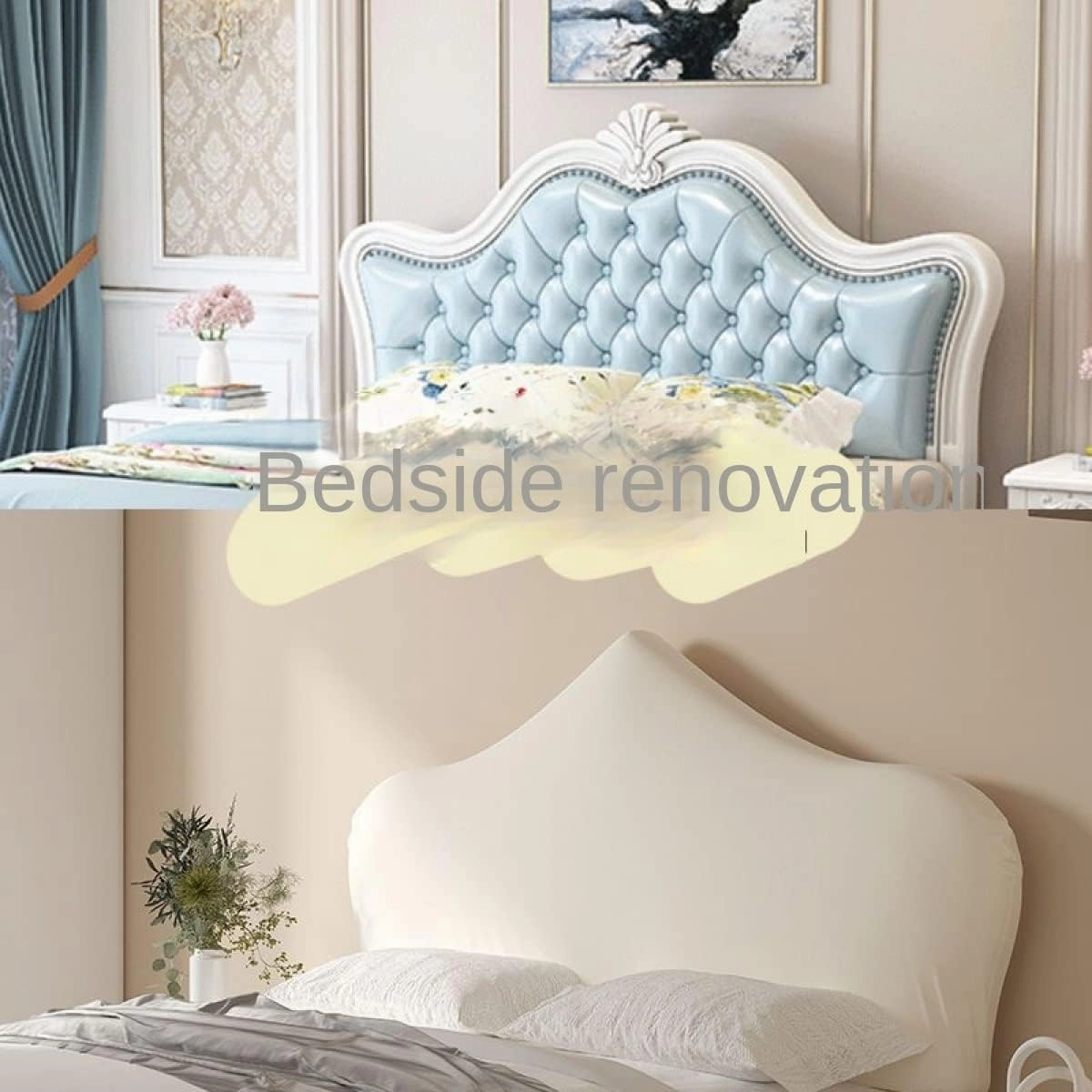 Velvet Bed Headboard Slipcover for Queen King Full Twin Cal King, Stretch Curved Bed Headboard Cover Dustproof Protector Cover Washable
