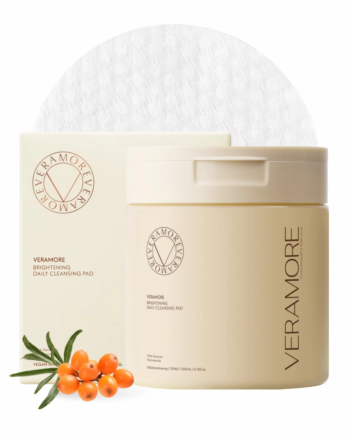 Veramore Glow-Enhancing & Deep Cleansing Vegan Pads – 100% Embossed Dual-Sided, Powerful Yet Gentle, Non-Drying, Soothes & Nourishes, Low-Irritation, K-Beauty, All Skin Types, 70 Pads, 5.07 fl oz