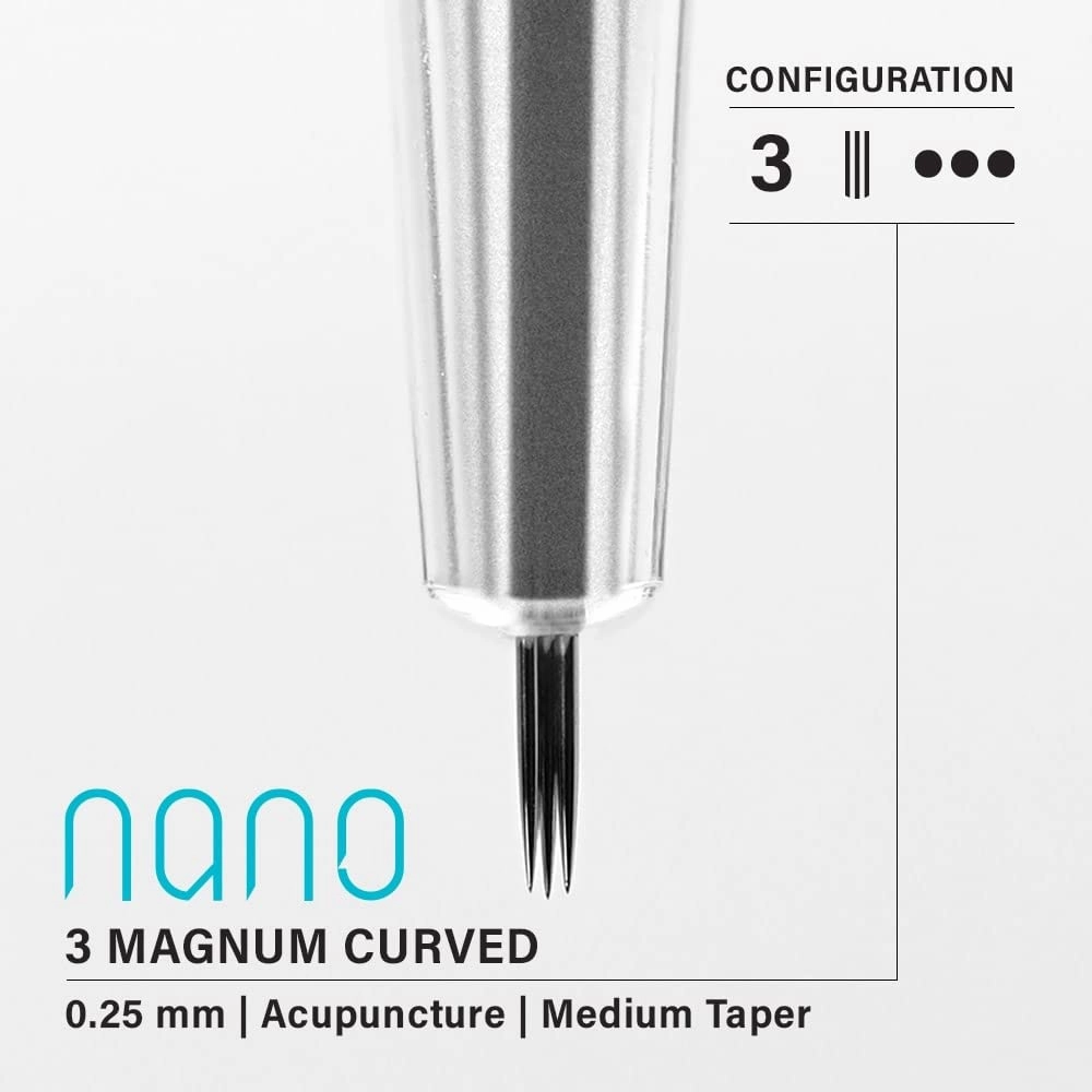 Vertix - Nano Membrane Tattoo Needles Cartridges - 5 Magnum - 0.25mm Curved Taper Cartridge Needles for Tattoo Gun - For Tattoo Makeup Application & Microblading (20 Count)