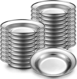 Vesici 20 Pcs Stainless Steel Plates 8.6 Inch Metal Camping Plates Large Serving Platters Silver Serving Platter Mirror Polish Dinner Salad dishes Round Dessert dishes for BBQ Meat Sushi Fruit