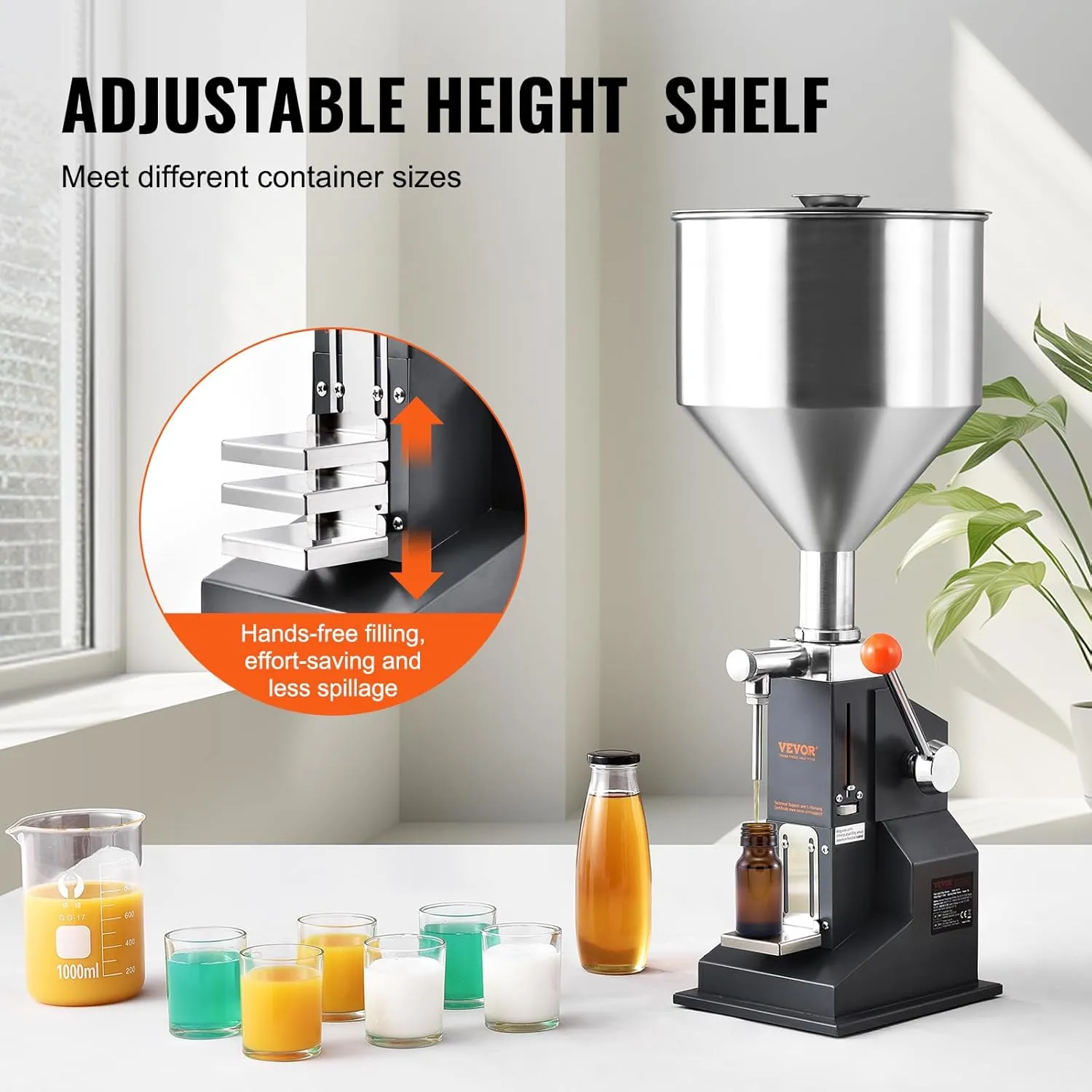 VEVOR A03 Manual Paste Liquid Filling Machine, 5-50ml Adjustable Bottle Filling Machine with 10L Hopper for Filling Paste/Cream/Cosmetic/Perfume/Drink/Medicine/Shampoo/Lip Gloss