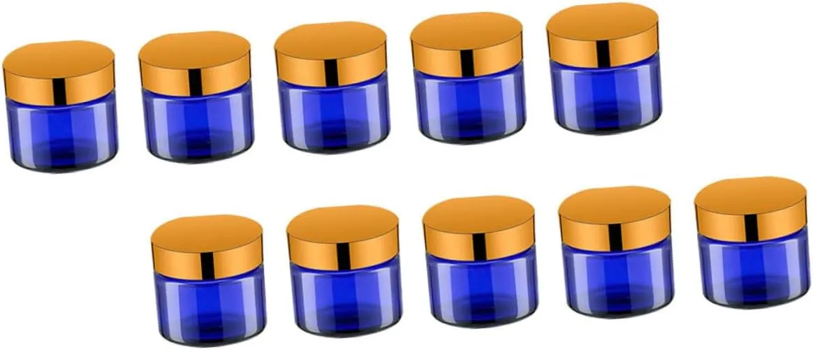 VICASKY 12pcs Blue Glass Cream Bottle Sample Jar Mini Size Cosmetics Storage Jar for Travel