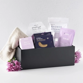 Vienna Lavender Self-Care Spa Gift Set, 7-Piece Relaxation Kit with Bath Essentials, Black Gift Box