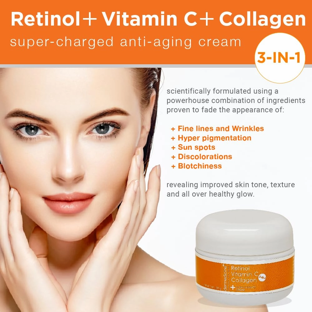 Vitamin C   Retinol   Collagen | Super Charged Anti-Aging Cream for Face | Pharmaceutical Grade Quality | Helps Smooth & Plump Fine Lines & Wrinkles & Brightens for Younger Skin (1 oz)
