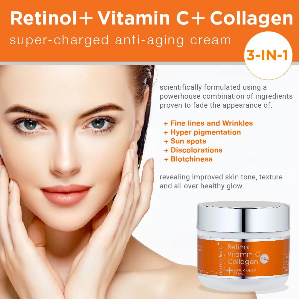 Vitamin C   Retinol   Collagen | Super Charged Anti-Aging Cream for Face | Pharmaceutical Grade Quality | Helps Smooth & Plump Fine Lines & Wrinkles & Brightens for Younger Skin (2 oz)
