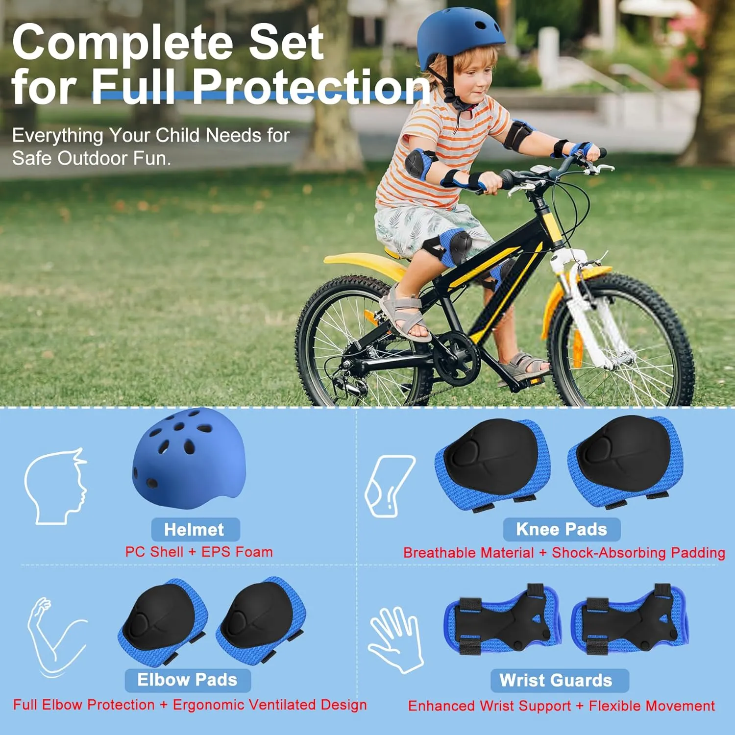 Vvinca Kids Toddlers Bike Helmet Adjustable for Ages 3-5-8 Years, Knee Pads and Elbow Pads Set Wrist Guard Sports Protective Gear Set for Roller Skate Bicycle Skateboard Scooter Girl Boy Birthday Gift