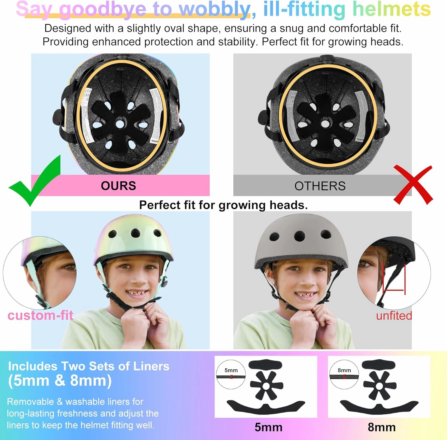 Vvinca Kids Toddlers Bike Helmet Adjustable for Ages 3-5-8 Years, Knee Pads and Elbow Pads Set Wrist Guard Sports Protective Gear Set for Roller Skate Bicycle Skateboard Scooter Girl Boy Birthday Gift