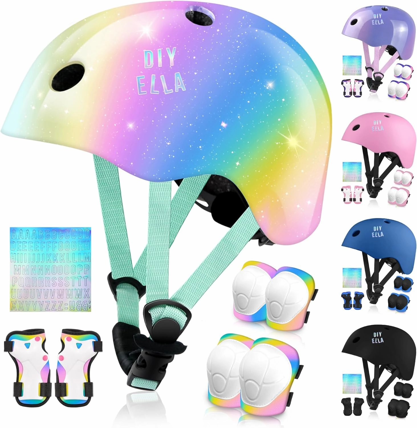 Vvinca Kids Toddlers Bike Helmet Adjustable for Ages 3-5-8 Years, Knee Pads and Elbow Pads Set Wrist Guard Sports Protective Gear Set for Roller Skate Bicycle Skateboard Scooter Girl Boy Birthday Gift