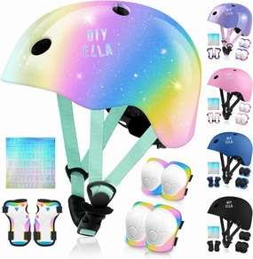 Vvinca Kids Toddlers Bike Helmet Adjustable for Ages 3-5-8 Years, Knee Pads and Elbow Pads Set Wrist Guard Sports Protective Gear Set for Roller Skate Bicycle Skateboard Scooter Girl Boy Birthday Gift
