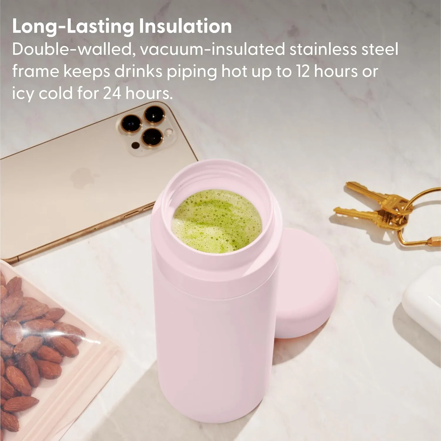 W&P Porter Insulated Bottle 20 oz | Clean Taste Ceramic Coating for Water, Coffee, & Tea | Wide Mouth Vacuum Insulated | Dishwasher Safe, Cream Terrazzo