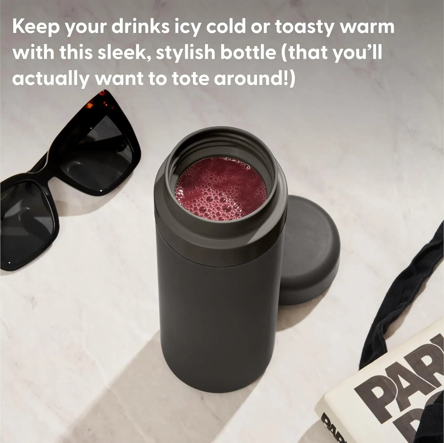 W&P Porter Insulated Bottle 20 oz | Clean Taste Ceramic Coating for Water, Coffee, & Tea | Wide Mouth Vacuum Insulated | Dishwasher Safe, Cream Terrazzo