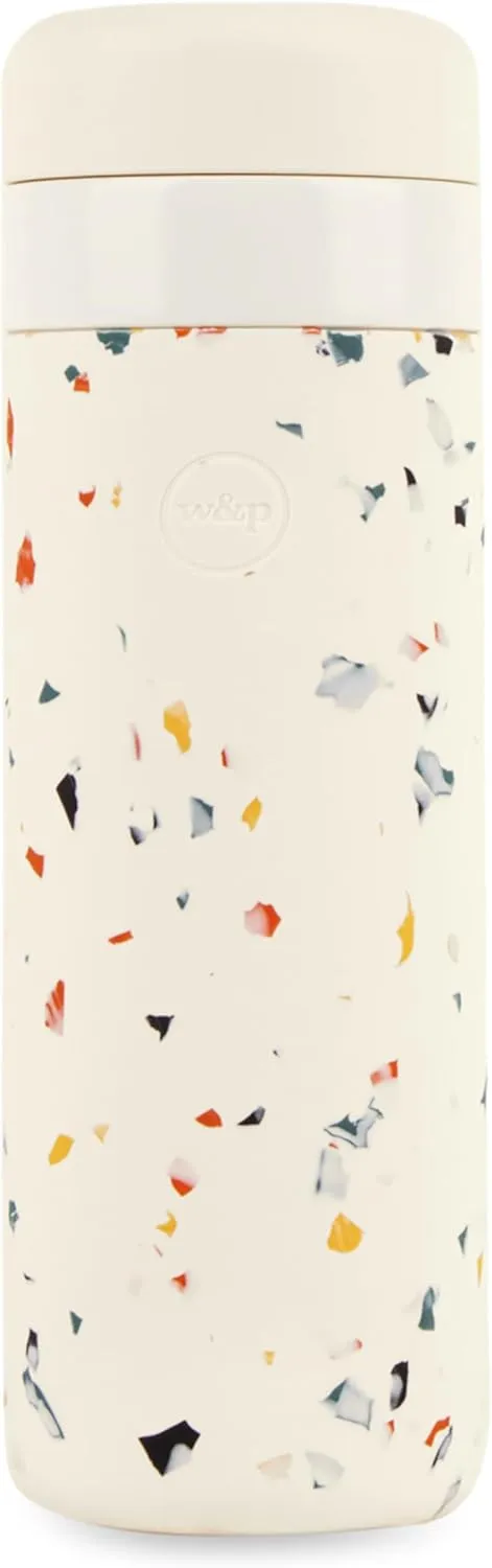 W&P Porter Insulated Bottle 20 oz | Clean Taste Ceramic Coating for Water, Coffee, & Tea | Wide Mouth Vacuum Insulated | Dishwasher Safe, Cream Terrazzo