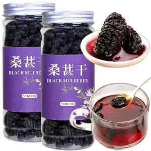 Wanhua Hall Premium Dried Black Mulberries Fruit Black Mulberry Tea Dry Mulberries Herbal Tea No Sugar Added & No Additives Dried Fruit Snack黑桑椹干 桑葚280g/10oz