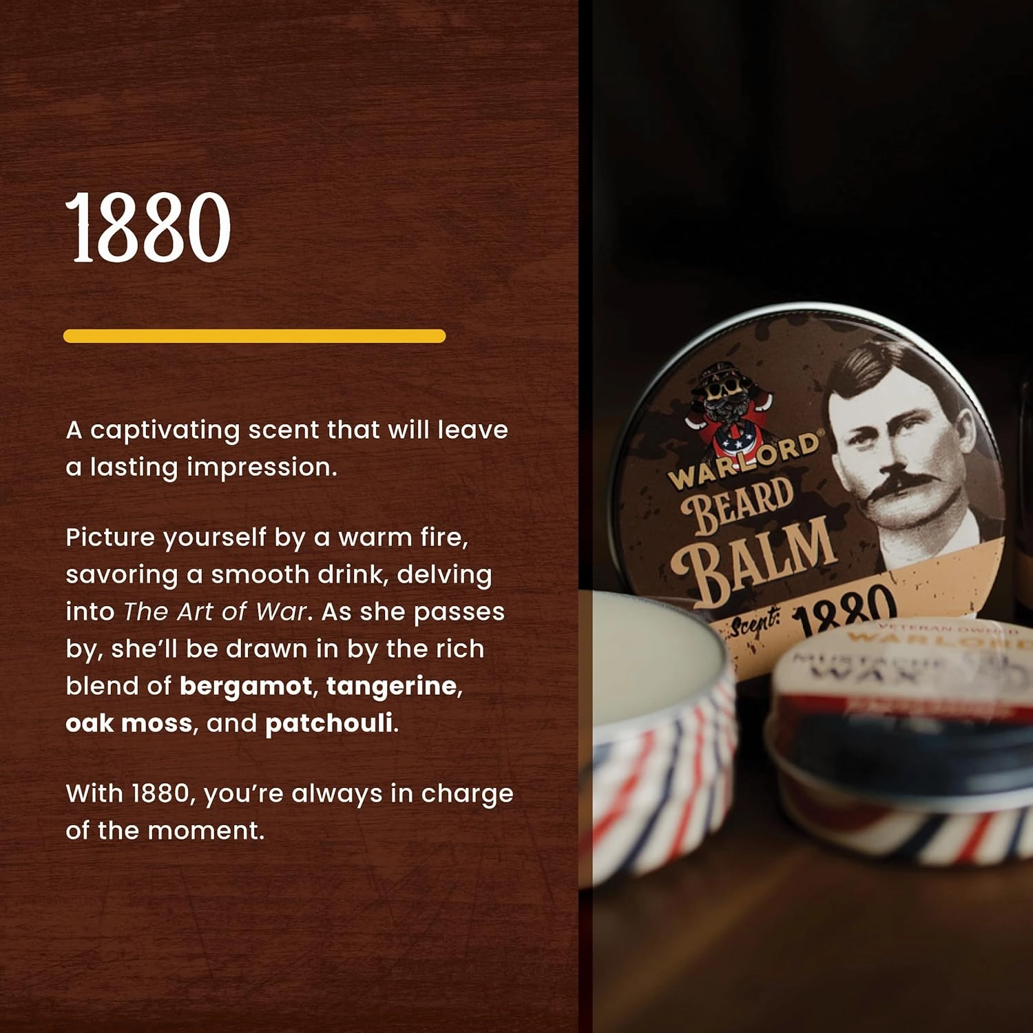 WARLORD Beard Balm for Men – Scented Premium Beard and Scruff Cream & Beard Balm Butter for Facial Hair Hydration, Shaping, Styling, & Itch Relief – 1880